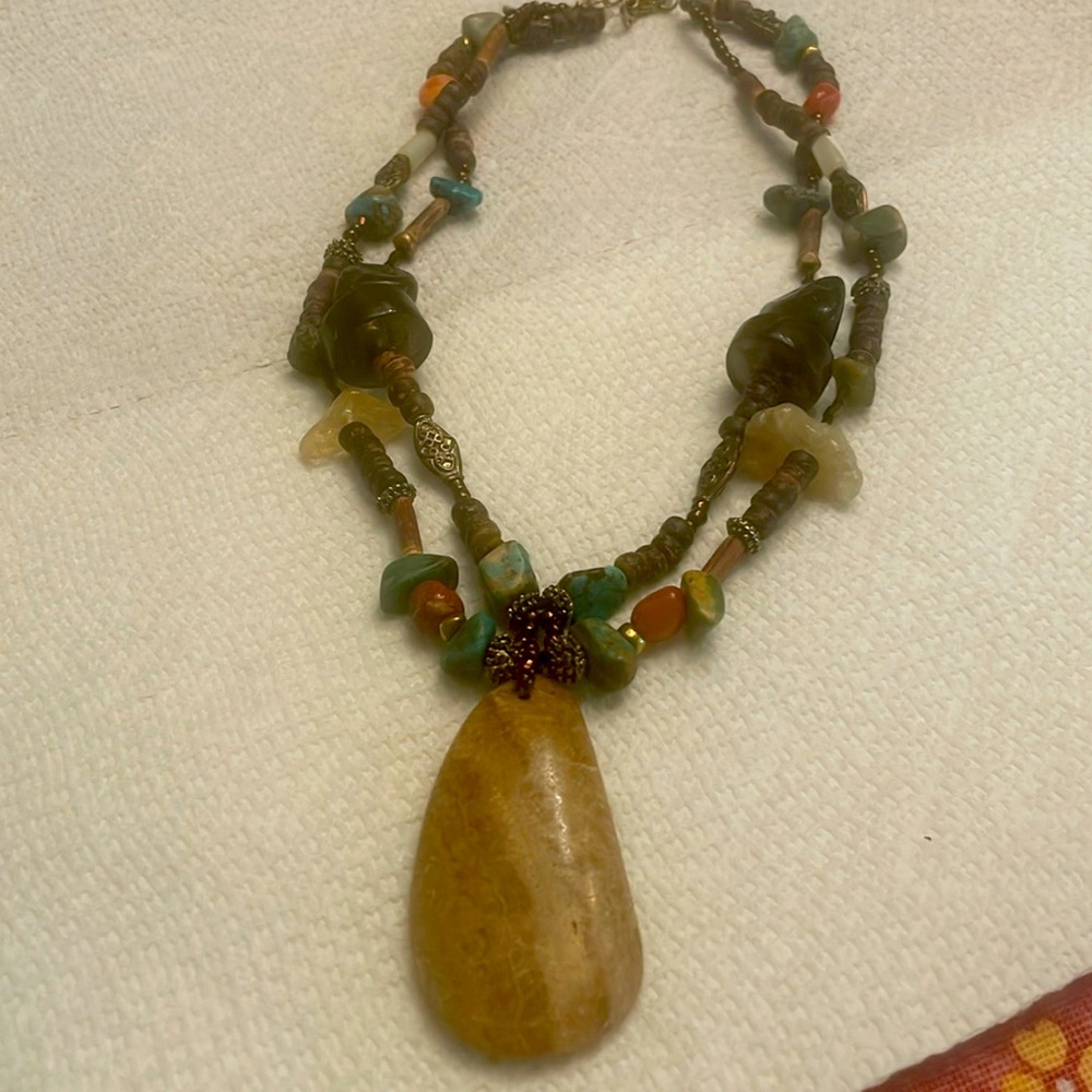 Multi Stone Necklace with silver plate accents